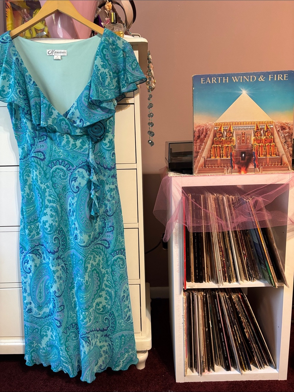 Vintage Y2K Ruffle Fairy Dress Blue Paisley Print 6 Barbie Costal Wrap Date Cute